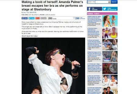 Daily Mail Amanda Palmer Glastonbury nipple wardrobe malfunction article
